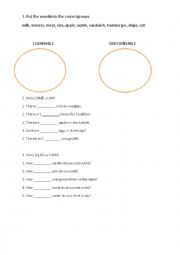 English Worksheet: Countable and uncountable nouns