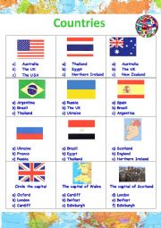 English Worksheet: Countries - multiple choice