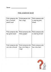 English Worksheet: Find someone who...!