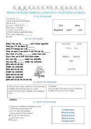 English Worksheet: Song TENDER UMBRELLA (Rihanna vs General Public)