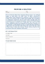 English Worksheet: TOEIC SPEAKING PART 5 (PROPOSE A SOLUTION)