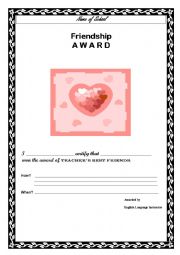 English Worksheet: Award (Friendship)