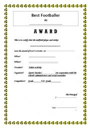 English Worksheet: Award (Best Football Player)