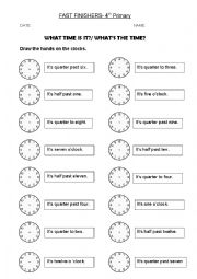 English Worksheet: Draw the hands on the clock.