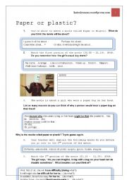 English Worksheet: Paper of plastic? A video worksheet