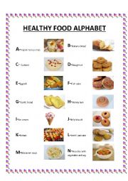 English Worksheet: Healthy Food Alphabet