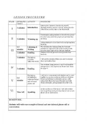 English Worksheet: Lesson procedure