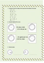 English Worksheet: Simple Present, Days, Months and theTime