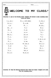 English Worksheet: Welome to my class!
