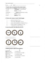 English Worksheet: Present Simple, telling time, family