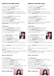 English Worksheet: Really Dont Care (Demi Lovato)