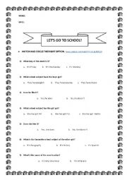 English Worksheet: Lets go to school! video comprehension