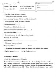 English Worksheet: mid term test Two 7th form Tuniasia