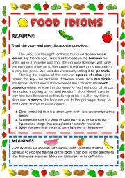 English Worksheet: FOOD IDIOMS