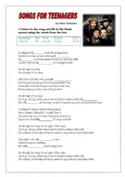 English Worksheet: SONGS FOR TEENAGERS