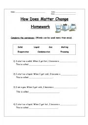English Worksheet: how does matter change