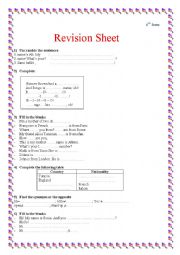 English Worksheet: revision worksheet for 6th form