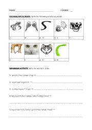 English Worksheet: ANIMALS PARTS PF THE BODY (vocabulary and grammar)