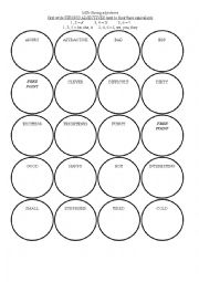 English Worksheet: Coin flick game - base and strong adjectives