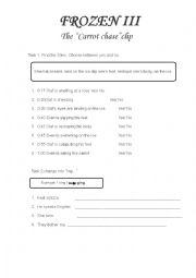 English Worksheet: Frozen 3 (The carrot chase, present progressive)