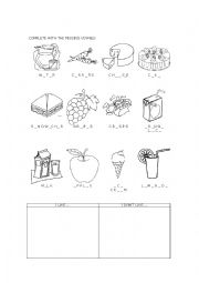 English Worksheet: food - like and dont like - complete