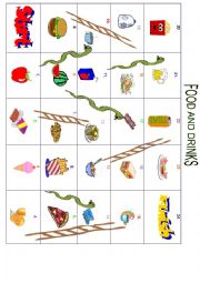 English Worksheet: Food and drinks snakes and ladders
