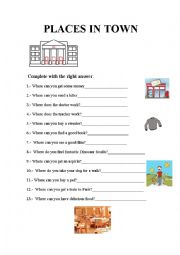 English Worksheet: Places in town