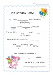 English Worksheet: The Birthday Party Fill-In