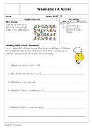 English Worksheet: Weekends