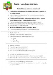 English Worksheet: Lies, liars and lying - conversation class.