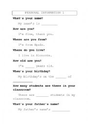 English Worksheet: Personal Info and Routines
