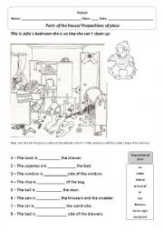 English Worksheet: prepositions of place house