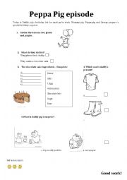 English Worksheet: Daddy pigs birthday