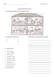 English Worksheet: Revision: Parts of the house