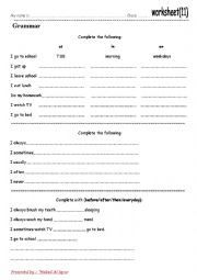 English Worksheet: adverbs of frequency , time expressions ,prepositions in time expressions
