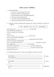 English Worksheet: Want to - need to - would like to