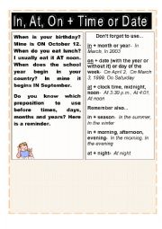 English Worksheet: In,on, at