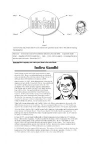 English Worksheet: Indira Gandhi - Life and thoughts