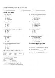 English Worksheet: Intermediate Conversation and Reading Class Test 