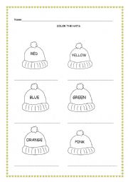 English Worksheet: color_hats