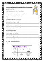 English Worksheet: LISTENING . Is there a supermarket near your house?