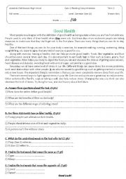 English Worksheet: Reading comprehension quiz