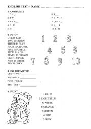 English Worksheet: Colours and Numbers