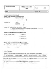 English Worksheet: 7th form mid term test 3
