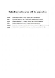Match Question Words and their explanations