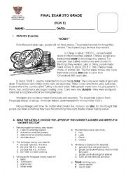 English Worksheet: FINAL EXAM 5TH GRADE ROW B