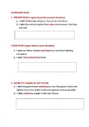 English Worksheet: expressing present /past wishes 