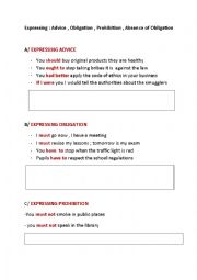 English Worksheet: expressing advice  obligation and prohibition