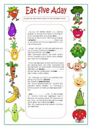 English Worksheet: Eat Five A Day
