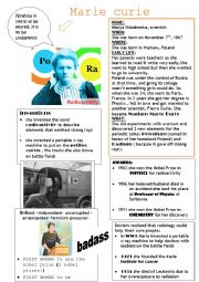 English Worksheet: marie curie